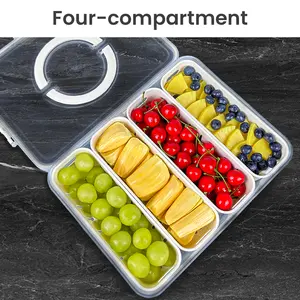 Fruit Storage Containers for Fridge Keep Fresh - Divided Serving Tray with Lid and Handle - Portable Picnic Parties Snackle Box Veggie Tray - Berry Candy Food Snack Organizer Travel