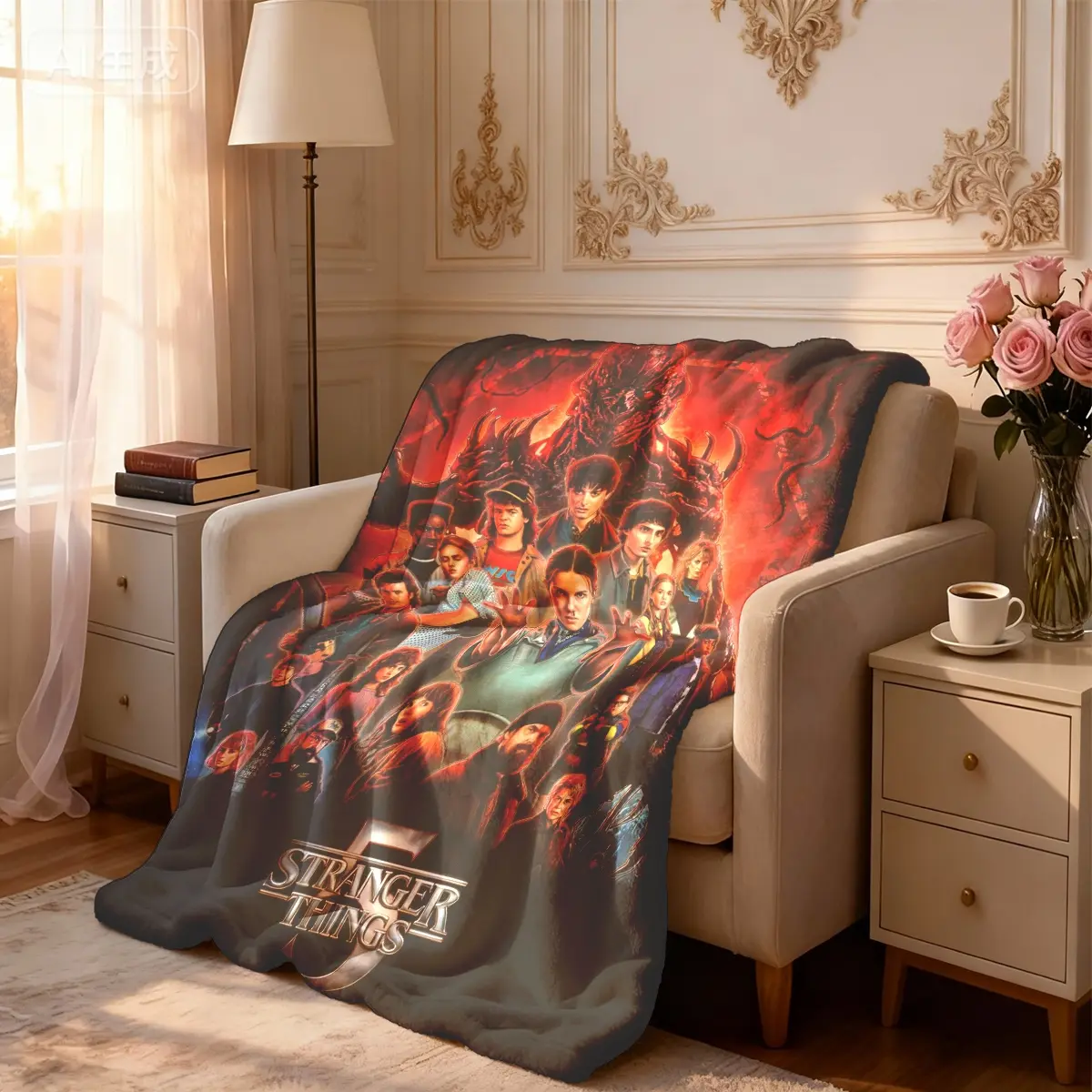 Stranger Things Season 5 Dark Mirror Theme Flannel Bedroom Blanket