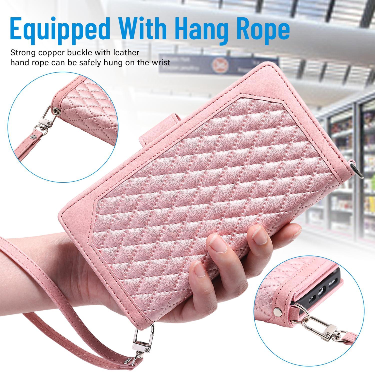 Wallet Case For iPhone 17 16 15 14 13 12 11 Pro Max, PU Leather Phone Case with Card Holder Kickstand & Wrist Strap Cover Magnetic Closure Flip Handbag Zipper Purse Shell for Women Girls