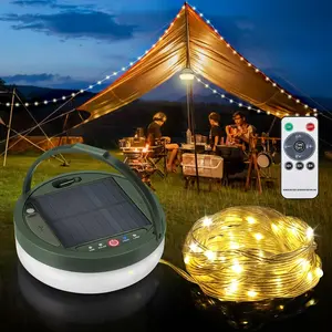 Solar Camping String Lights 39.4FT Christmas Outdoor Lights Fairy String Lights 150LEDs Portable Waterproof Camping Lamp with 8 Lighting Modes 3600mAh with Remote Control