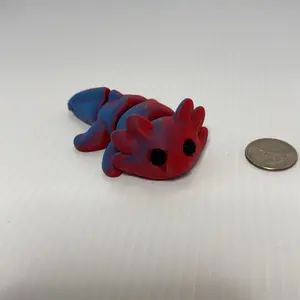 3D Printed Articulated Axolotl Figurines - Red & Blue Design, Unique Pose, Ideal for Collectors and Fans