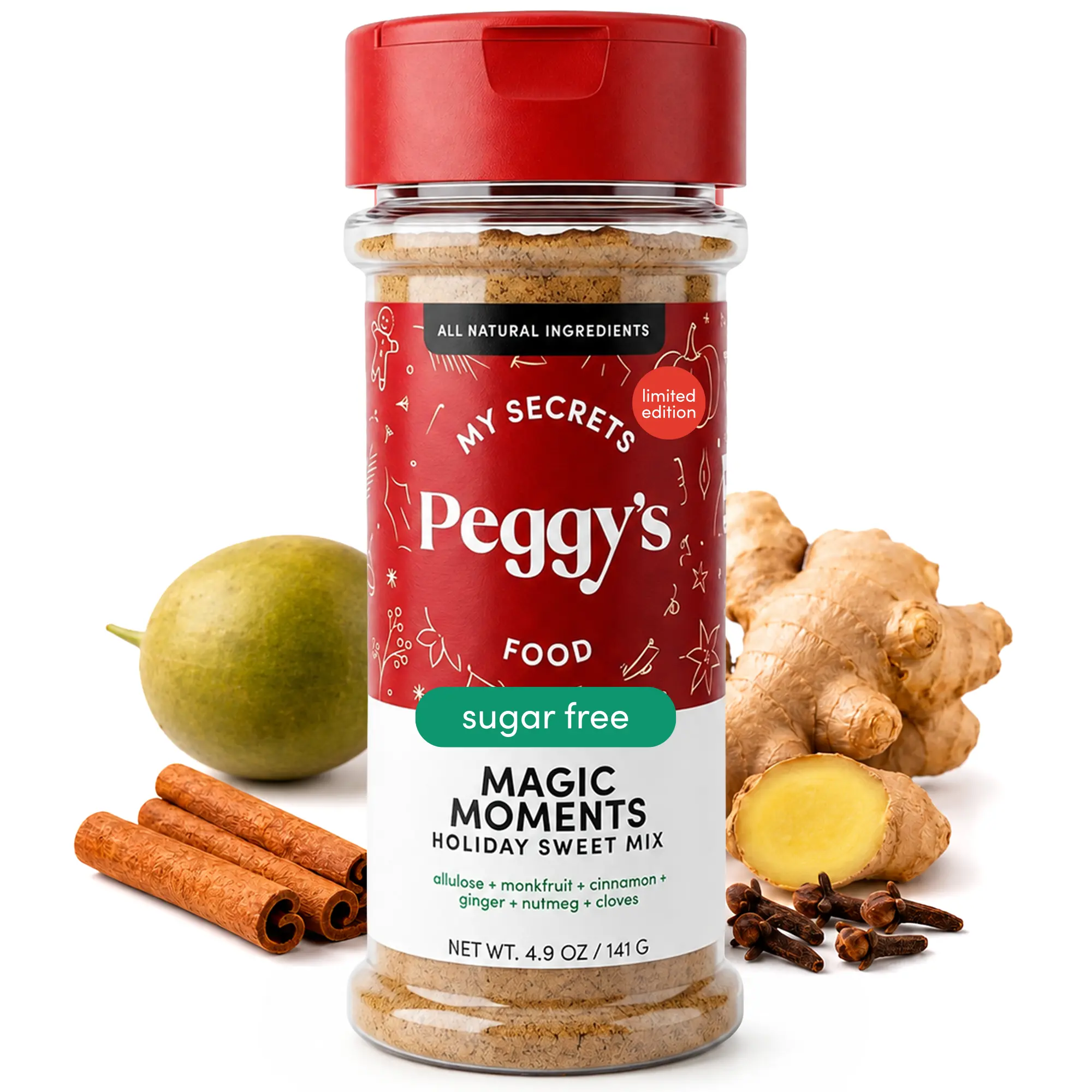 My Secrets Peggy's Food Magic Moments Holiday Sweet Mix — Sugar-Free Cinnamon Spice Blend for Holiday Baking, Coffee & Desserts