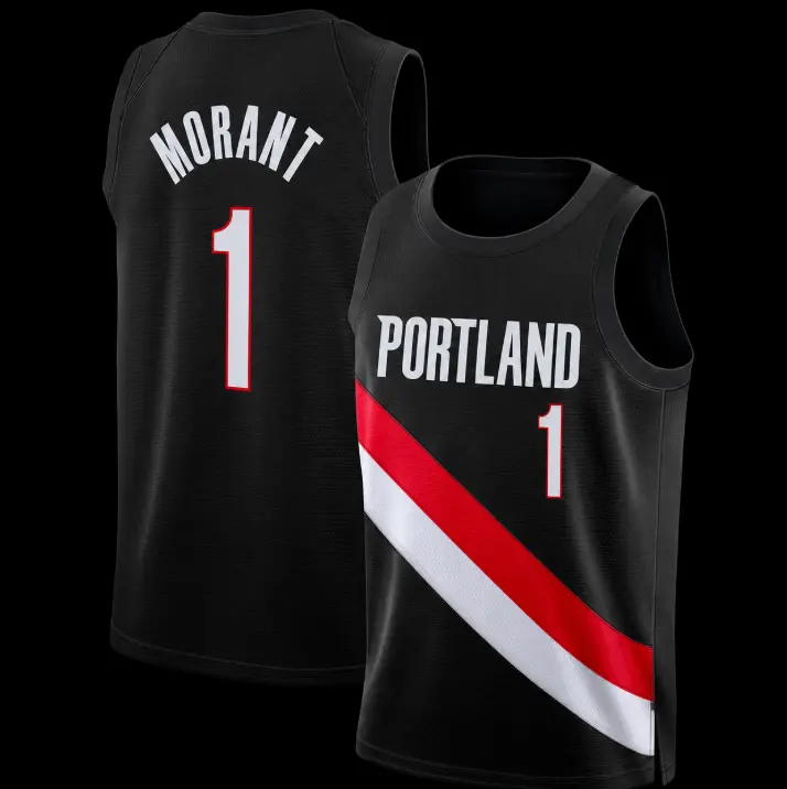 [FULL LOGO] - Portland Team #1 Morant Football Swingman Jersey - Icon Edition - Black - Personalized on Request