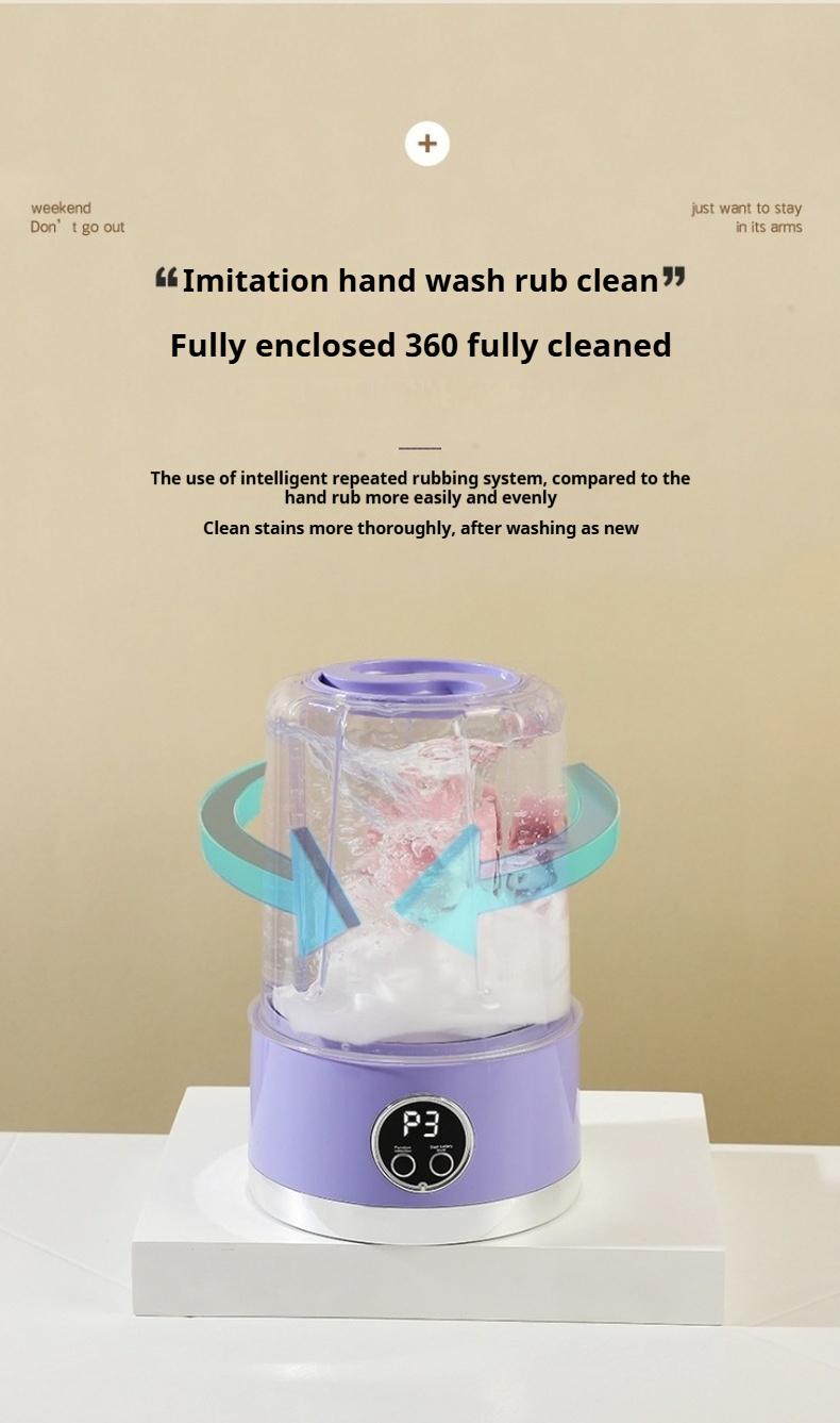 Portable USB-Rechargeable Mini Washer for Underwear &Socks Automatic Cleaning No Plug 20 Washes per Charge Compact Design with LED Display Separate Washing for Socks & Underwear Idealfor Travel Home RV Use