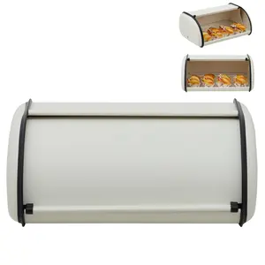 Bread Box for Kitchen Countertop, Stainless Steel Roll Top Bread Bin, Large Bread Storage Container for Loaf Cookies Bagels Muffins, Space Saving Counter or Under Cabinet, 13.8 x 9 x 5.9 in
