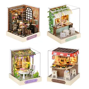 Moon MagicDIY Exquisite 3D Miniature Dollhouses Bookshelf Room Decorations Mini Craft Kits for Living Room Tabletop Holiday Gifts Thanksgiving Halloween Christmas Birthdays Tools Glue Batteries Not Included