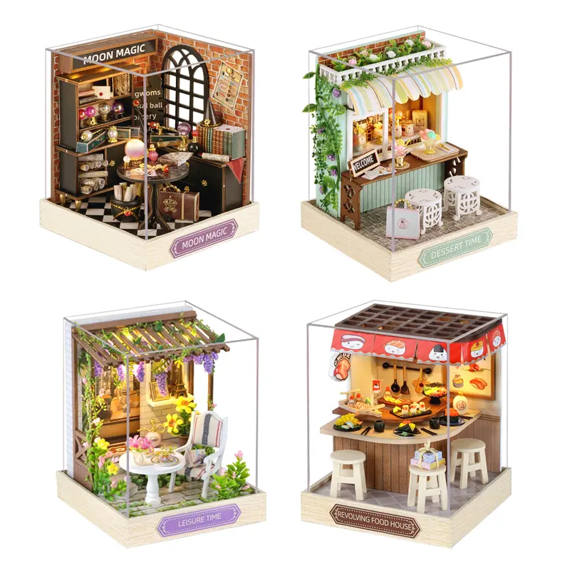 Moon MagicDIY Exquisite 3D Miniature Dollhouses Bookshelf Room Decorations Mini Craft Kits for Living Room Tabletop Holiday Gifts Thanksgiving Halloween Christmas Birthdays Tools Glue Batteries Not Included