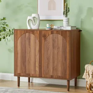Giratree 31.5” Mid Century Modern Wood Accent Cabinet with Arched Fluted Doors, Small Sideboard Storage for Living Room Kitchen Entryway