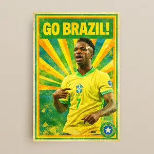 Brazil World Cup 2026 Poster – Vinicius Junior Soccer Wall Art – Brazil Football Print – 24x36
