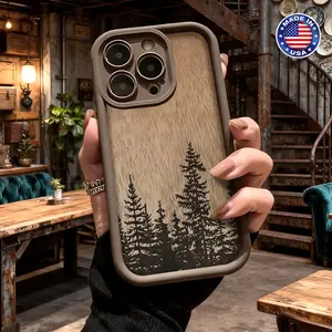 Minimalist Forest Pine Tree Pattern Aesthetic Case for iPhone 17 16 15 14 Pro Max 13 12 11 XR XS Plus Air Slim Lightweight Shockproof Anti Drop Protective Durable TPU Cover