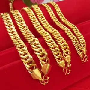 Sand Gold Boss Chain Men's Cuban Chain Brass Gold Plated Flat Chain Gold Necklace Imitation Gold Necklace