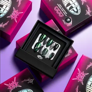 Men Are From Mars Chipped Social NFC Press on Nails Microchip Manicure - green sliver black cyber gothic nails - for social sharing - nfc chip pre installed free app included
