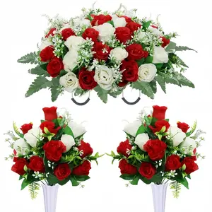 3-piece artificial cemetery floral set for Memorial and funeral headstones saddle roses and vased rose bouquets, suitable for outdoor cemetery memorial decorations