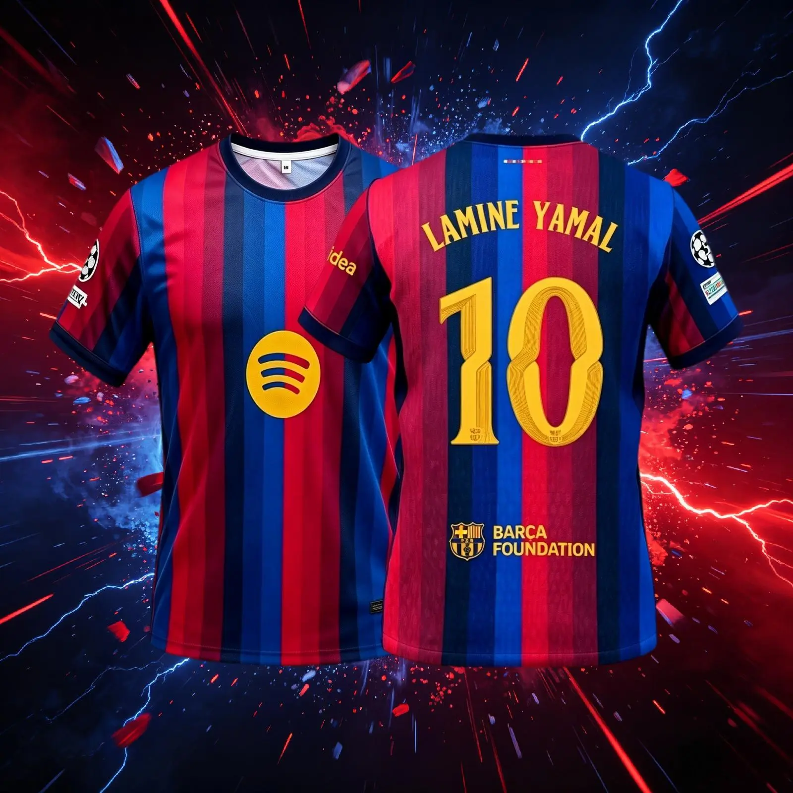 26 27 Home Red And Blue 10# Lamine Yamal Short Sleeve Soccer Jersey Fans Version