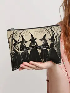"Girls Will Be Girls" Witchy Makeup Bag – Cute Handheld Cosmetic Pouch for Women & Girls, Perfect Gift for Friends, Family, Colleagues, Halloween Lovers – Birthday, Christmas, Halloween, Mother’s Day, Valentine’s Day
