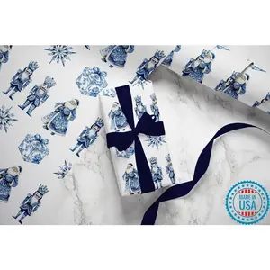 Nutcracker Blue Toile Christmas Wrapping Papers, Holiday Gift Wrap, Festive Gift Wrap, Christmas Wrapping Sheets, Wrapping Paper Roll