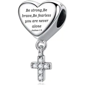 Cross Charm Fit Pandora Charms Bracelet Love Heart Christian Bible Verse Charms Prayer Faith Religious Jewelry Gifts for Women