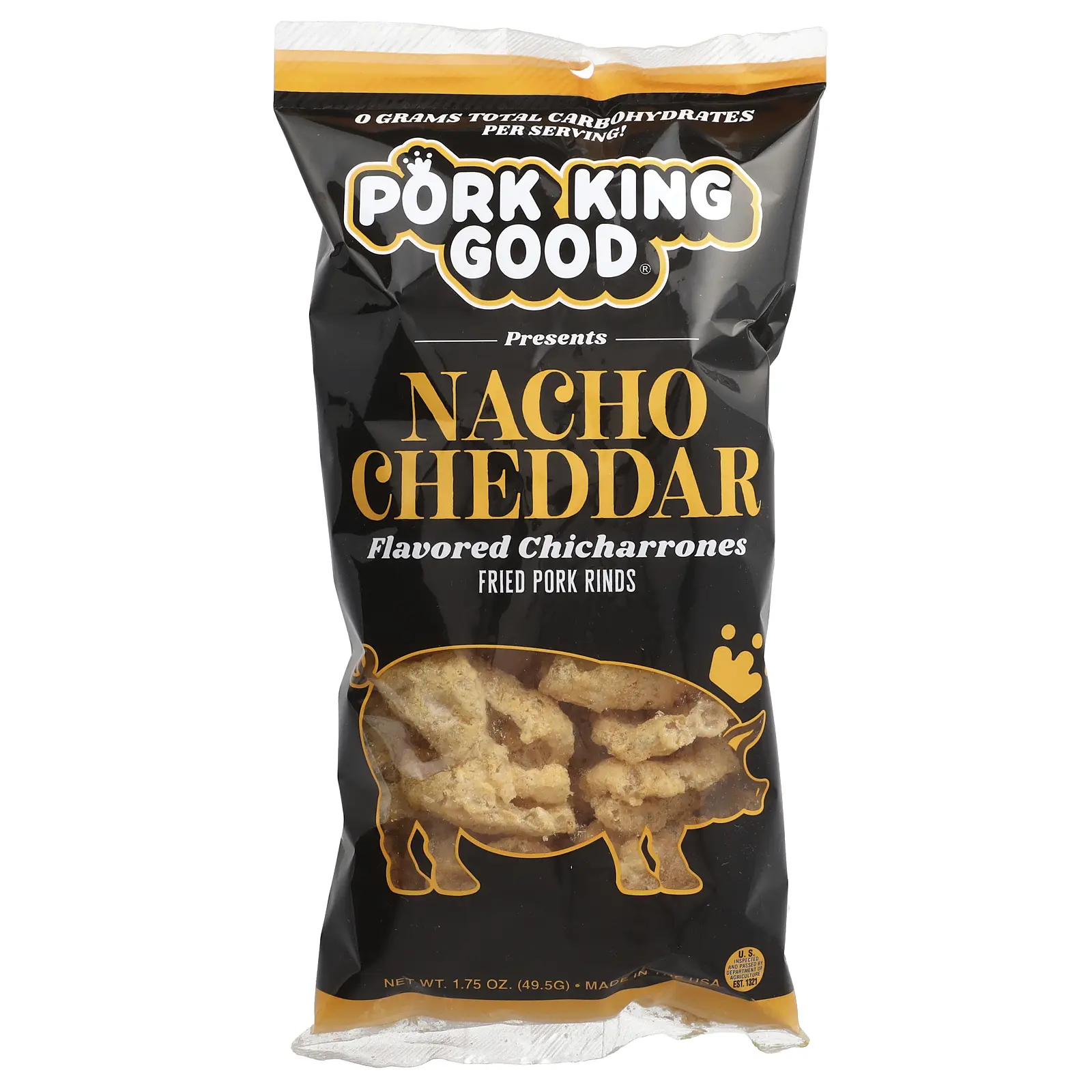 Pork King Good Flavored Chicharrones, Nacho Cheddar, 1.75 oz (49.5 g)