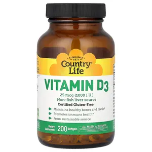 Country Life Vitamin D3, 25 mcg (1,000 I.U.), 200 Softgels