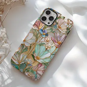 Romantic Floral Aesthetic Stained Glass Phone Case for iPhone 16 iPhone 16/15 iPhone 14 iPhone 13 pro max, Wildflower Phone Case