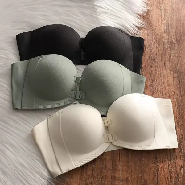 Front Closure Strapless Push Up Bra, Anti-Slip Wireless Lingerie