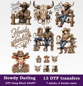 Howdy Darling DTF Gang Sheet, 23x50 in. Western Heat transfers