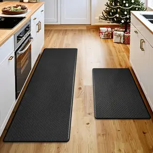 Kitchen Mat [2 PCS] Cushioned Anti-Fatigue Non-Skid Waterproof Rugs Ergonomic Comfort Standing Mat for Kitchen, Floor, Office, Sink, Laundry, Black