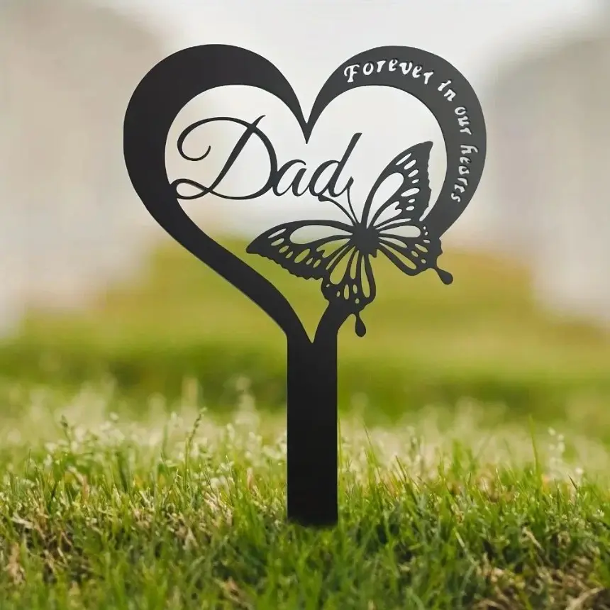 Cemetery Decorations For Grave Metal Grave Marker Dad Memorial Garden Stake Butterfly Remembrance Plaque Waterproof Grave St Heart Weatherproof Waterproof Finish Outdoor
