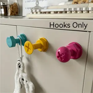 Cute Screw Design Adhesive Hooks, Wall Mounted Hook, No Drilling Creative Storage Solutions, Wall Door Closet Organizer, Hang Hats Bags Keys Small Items