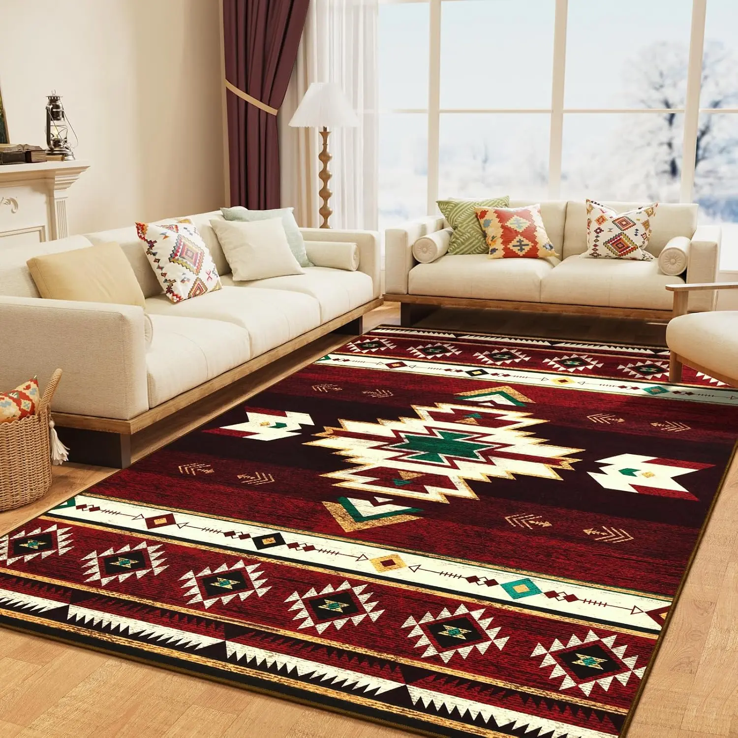 Western Rugs for Living Room, Non Slip Rustic Rug for edroom Dining Tale Kitchen, Washale Aesthetic Area Rugs for Home Decor, 5ft x 7ft, Red