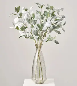 Snowy Flocked Faux Lemon Leaf Greenery Branch Spray Bundle of 3 Stems - 36"