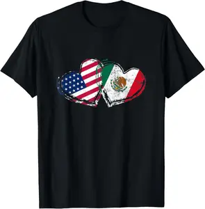 100%cotton Mexico USA Flag T Shirt Heart Mexican American Love T-Shirt Top Vintage