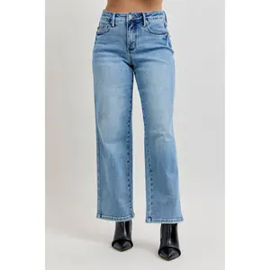 Judy Blue Mid Rise Tummy Control Vintage Wash Straight Denim Jeans 88943 - Petite