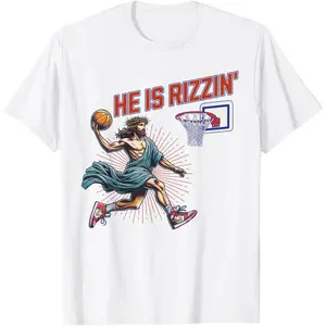 He Is Rizzin Funny Jesus Basketball Meme Tee T-Shirt