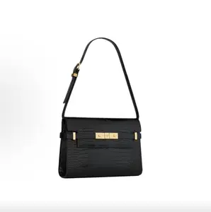 Pre-owned Yves Saint Laurent SAINT LAURENT YSL Manhattan Small Grained Leather Silver Logo Shoulder Crossbody Women Bag
