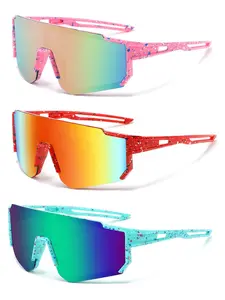 Unisex Plastic Frame Sunglasses Set, Fashionable Wraparound Design for Kids & Adults, Ideal for Daily Wear, Cycling, Sports, Sports Outdoor Sunglasses