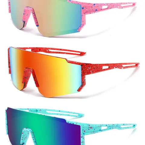 Unisex Plastic Frame Sunglasses Set, Fashionable Wraparound Design for Kids & Adults, Ideal for Daily Wear, Cycling, Sports, Summer Sports Sunglasses, Sports Eyewear, Sports Outdoor Sunglasses, Sporty Sunglasses