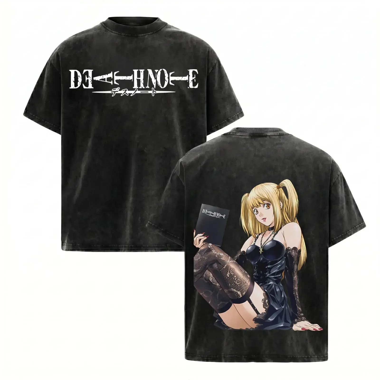Misa Amane Death Note Graphic T-shirt, Vintage Washed 230gsm Cotton Tee, Unisex Oversized Gothic Anime Short-Sleeve Streetwear, Tshirt, Shortsleeve, Apparel, Stylish, Classic, Oversize Tee, Soft, Relaxed Cut, Gothic Look, Crew Neck, Anime Print, Tops, Clo