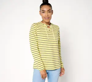Denim & Co. French Terry Lace Up Long Sleeve Pullover