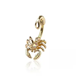 Scorpion with CZ Crystal Center Belly Button Ring - Gold Plated 316L Stainless Steel