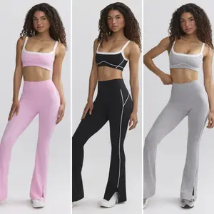 Nude Feel High Elasticity Sports Color Block Bra Camisole Butt Lift Fitness Flared Pants Yoga Sports Street Style Set athletic style yoga workout reg bootcut pant workout  sets  women elegant  gym  outfits sport fitness new  work  out  set