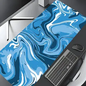 Blue Fluid Wave Mouse Pad Abstract Marble Design Large Gaming Mouse Pad, Stylish Desk Protector with Non-Slip Rubber, Multi-Size for Laptop & Desktop Use, Gaming Desk Accessory