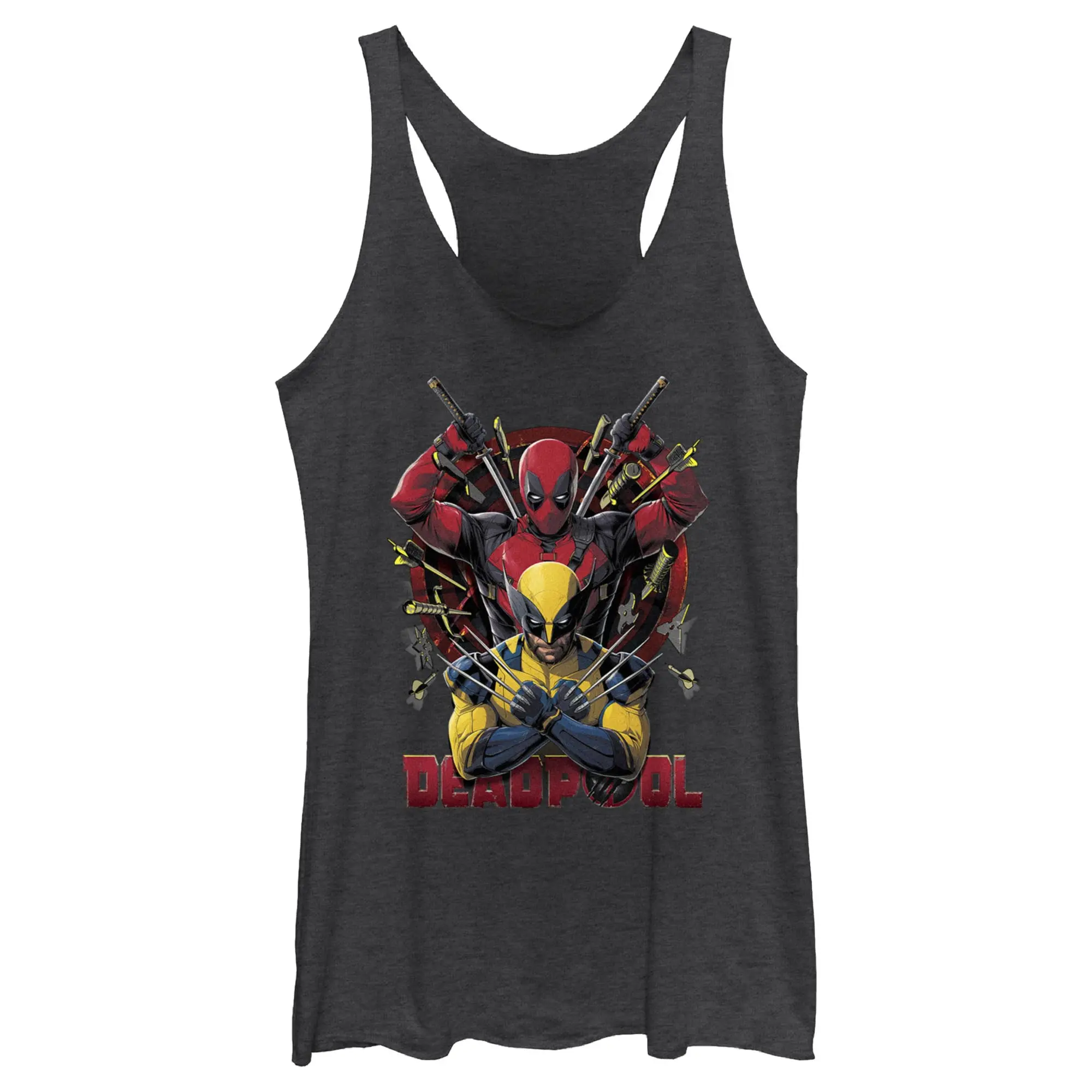 Women's Marvel Deadpool & Wolverine Classic Poses Graphic Racerback Tank Top - Sleeveless, Crew Neck, Machine Washable, Cold Wash, All Seasons Casual Fashion Apparel, Licensed Art