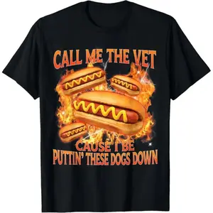 Humorous Hot Dog Meme TShirt Featuring Call Me The Vet Theme and Bootleg Style