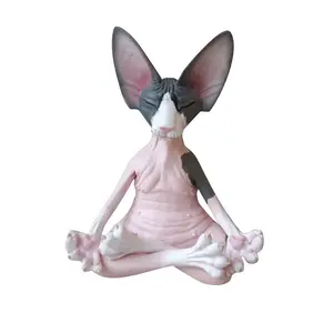 Hairless cat sitting in meditation resin ornament, Zen-style sitting home decoration, creative design decoration, creative small decoration for the living room table, companion item for the office desk