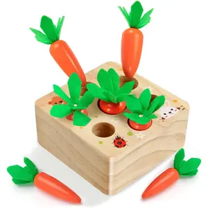 Montessori Toys for 1 Year Old, Montessori Baby Carrots Toy for 6-18 Months, Educational Wooden Carrot Harvest Game for Shape Sorting & Easter Toys, Birthday Easter Gifts for Babies Boys Girls