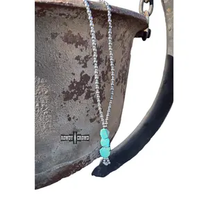 Rowdy & Crowd Cowgirl Sky Necklace - 24.5" Silver Beads & Turquoise Stones - Handmade Western Jewelry for Wholesale Clothing