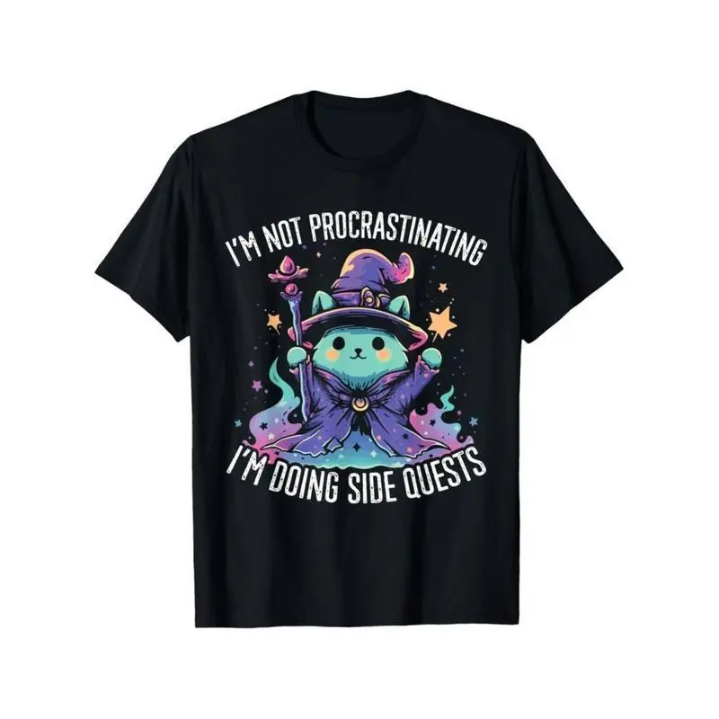 Graphic vintage tee Side Quests Procrastinator MMORPG MMO RPG Video Game T-Shirt 100% Cotton Round Neck Short Sleeve T-shirt