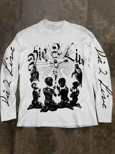 Unisex Prayer Print Long Sleeve T-Shirt, Casual Fashion Comfortable Simple Design, All Seasons Fitted Pure Color Tee