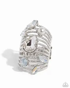 Treasure Tapestry - White Opalescent Gem Pearl Silver Ring - Paparazzi - Life of the Party  April 2024